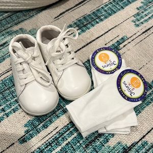 Stride Rite Walkers in dressy white + two NWT knee high socks to match